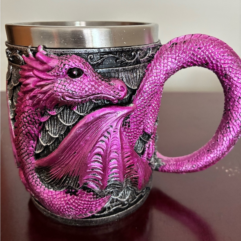 Pink Dragon Mug with Silver Accents